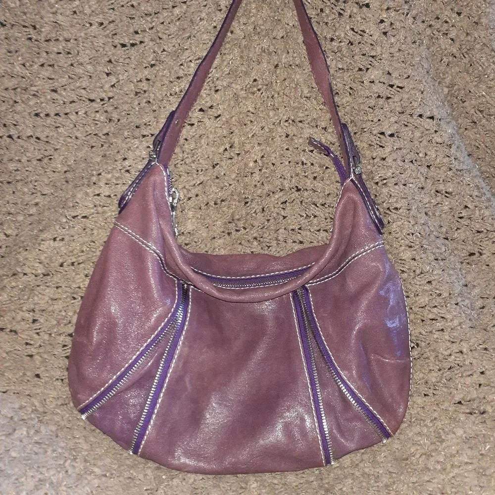 MICHAEL KORS-Plum/Purple Metallic Leather-Hobo-Shoulder-SAMPLE